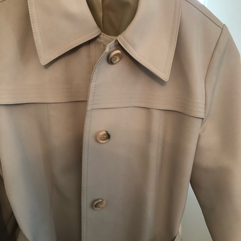 Women's Beige Long Trench Coat with Tie Belt - Picture 2 of 16
